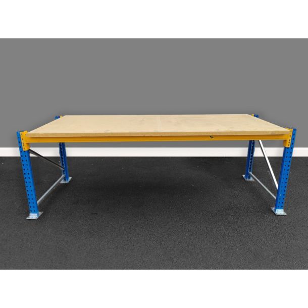 Werkbank 2680 x 1000 x 1000 mm (bxdxh) - 1 niveau - blauw/oranje - gebruikt